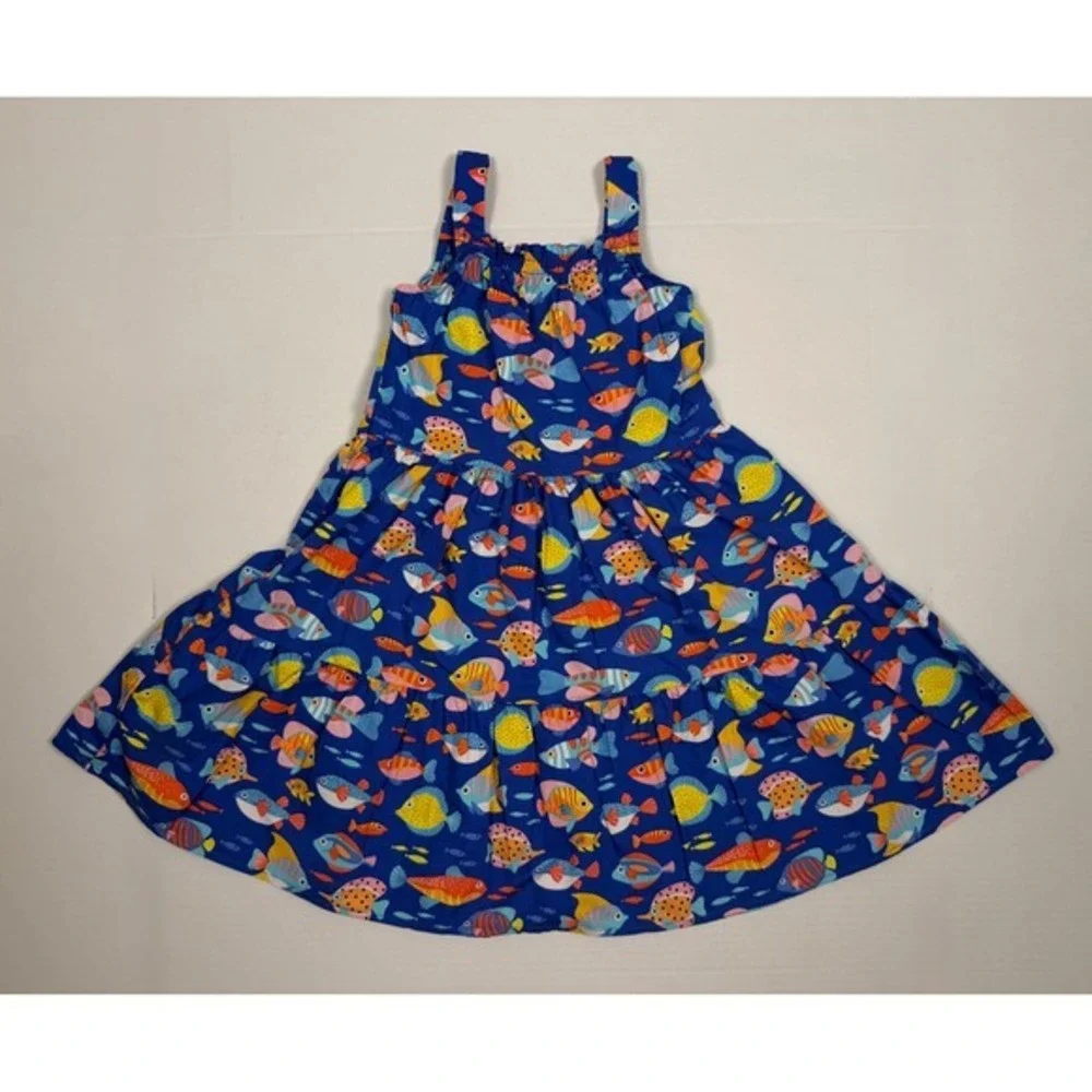 Gymboree Dress Tropical Fish Cotton 5T Blue Tiered Summer Sun‎ Dress Sleeveless
